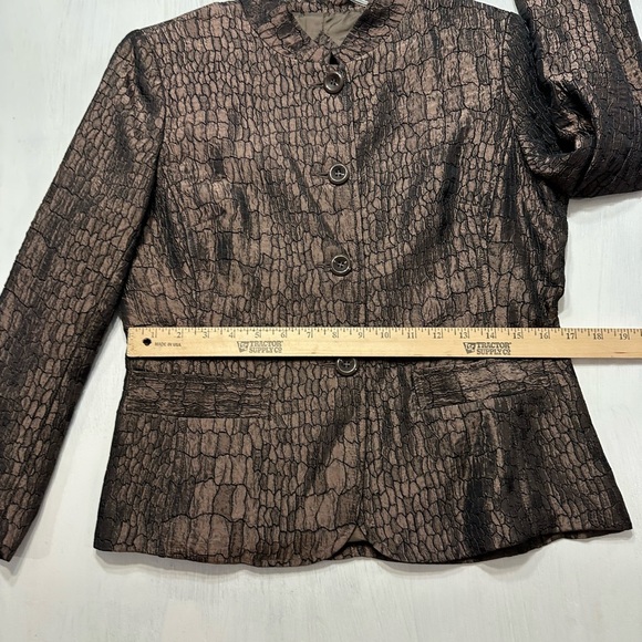 ERIN by Erin London Blazer Jacket PM Metallic Bronze Croc Textured Petite Medium - Picture 4 of 10